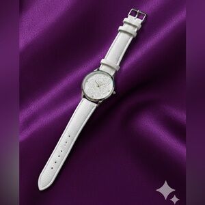 Accutime Lace Dial Watch – White Leather Band – New Battery!